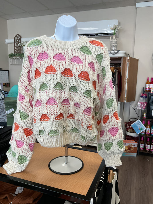 CROP MULTI COLOR SWEATER PINK GREEN ORANGE DESIGN
