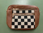 black/brown vegan leather cross body purse with checkers