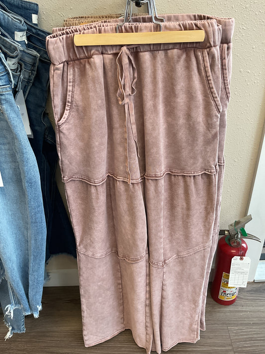 Dusty Rose Mineral Wash Patchwork Drawstring Pants