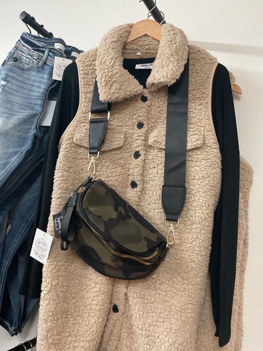 Beige long Sherpa vest