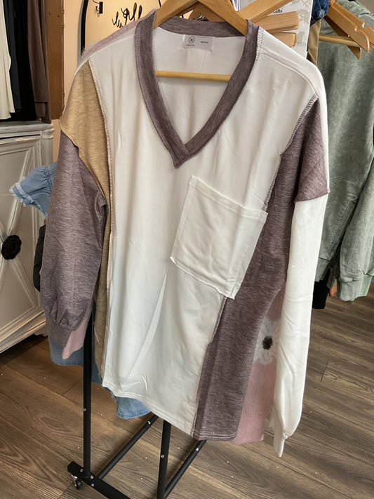 White/purple/tan LS shirt w pocket