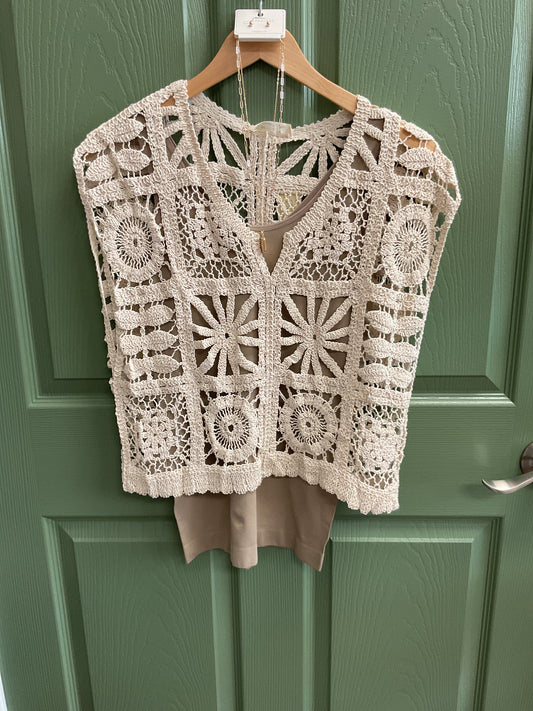 Cream macrame v neck vest top