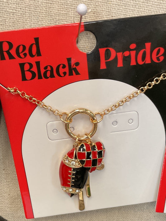 Red and black football charm necklace