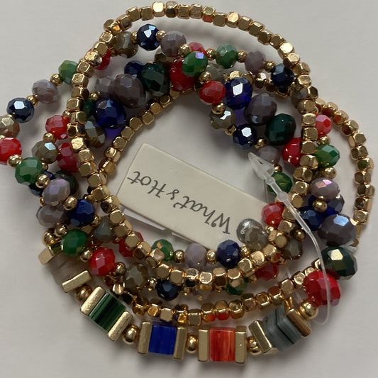 Multicolor and gold set of five stretch bracelets