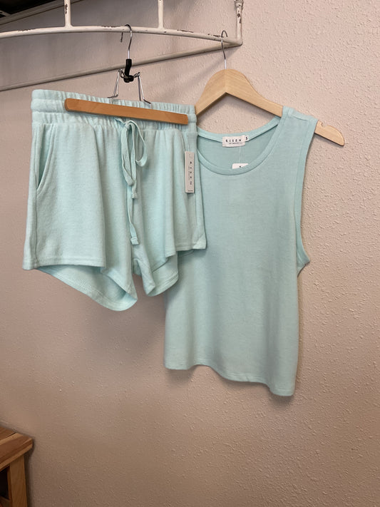 Sleeveless super soft flowy crew neck tank & shorts set by Risen
