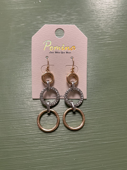 Gold and silver triple hoop dangle earrings
