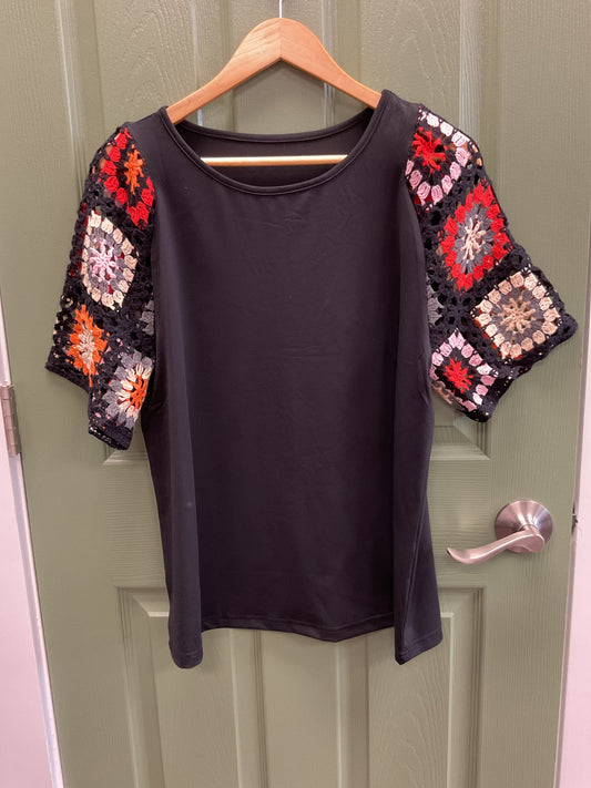 Crochet on short sleeve top