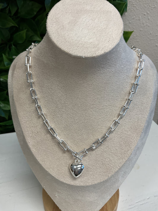 Silver chain with puffy heart