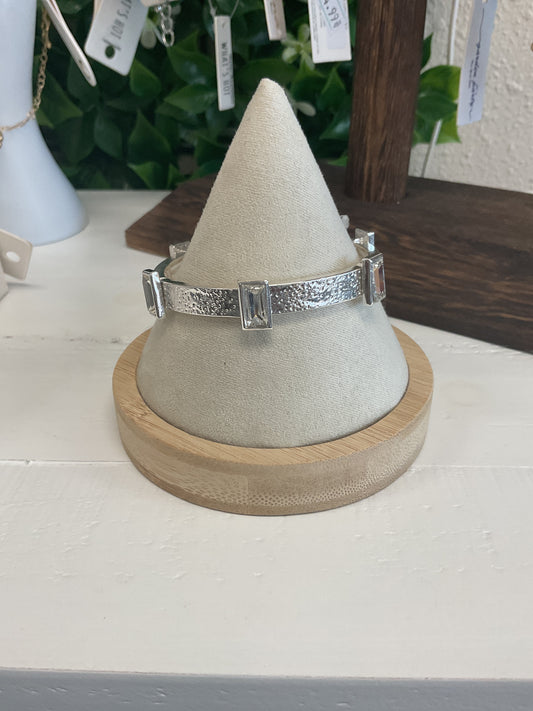 Silver square gem stretchy bracelet