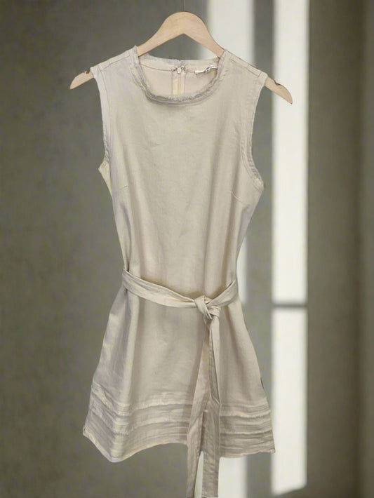 Cream denim no sleeve dress with
