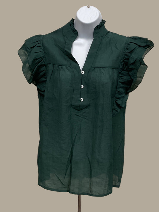 Dark green v neck ruffle sleeves top