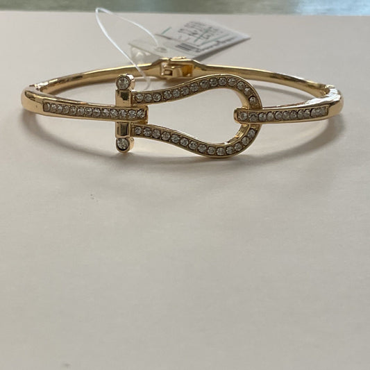 Hinged, gold bangle, rhinestone horseshoe bracelet