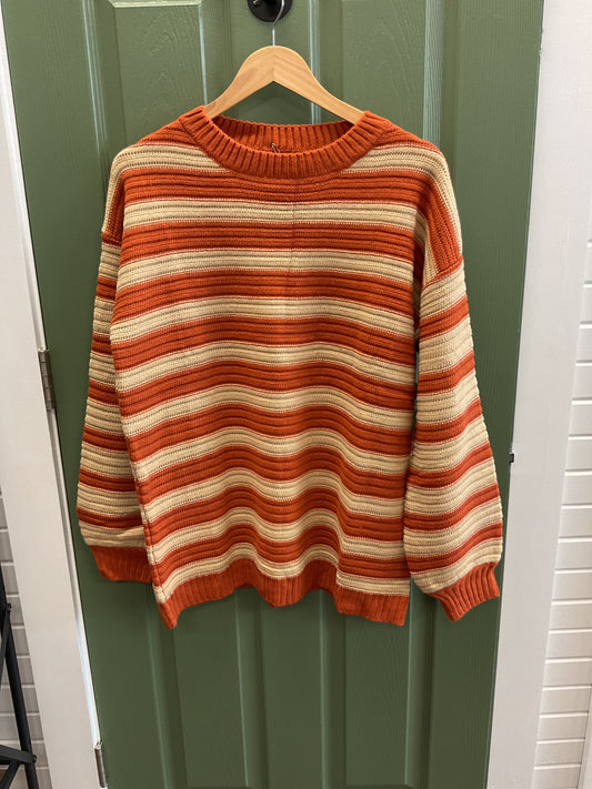 Long sleeve striped orange and cream sweater