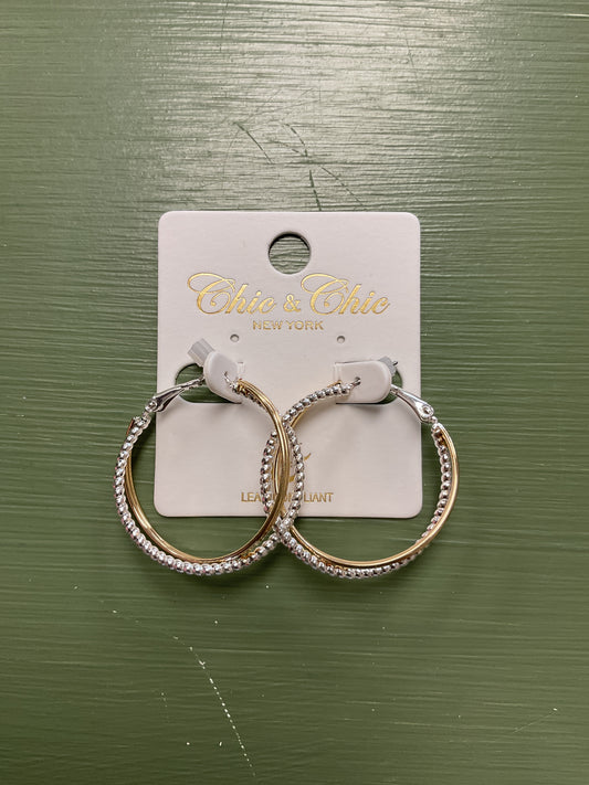 Silver and gold interlocking hoop earrings