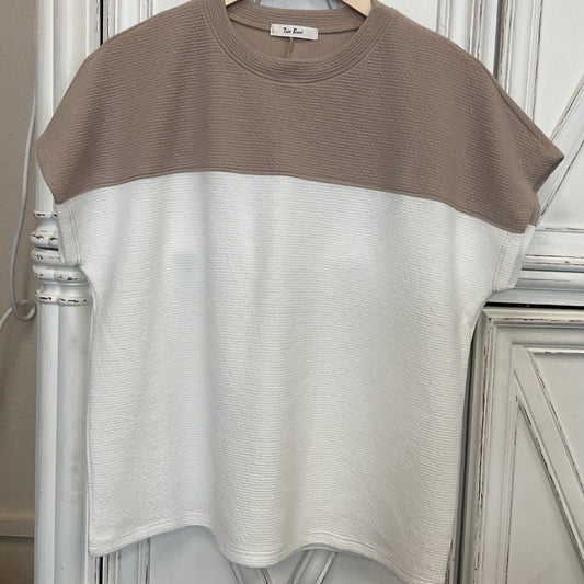 Cream and tan color block top