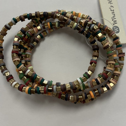 Multicolor, rubber and gold set of five stretched bracelets