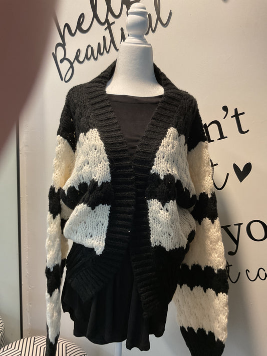 Black and cream horizontal striped cardigan