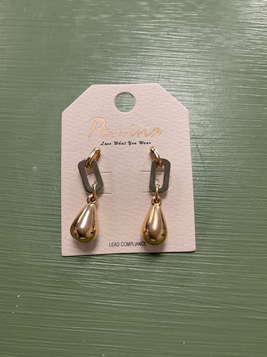 Silver and gold teardrop dangle earrings