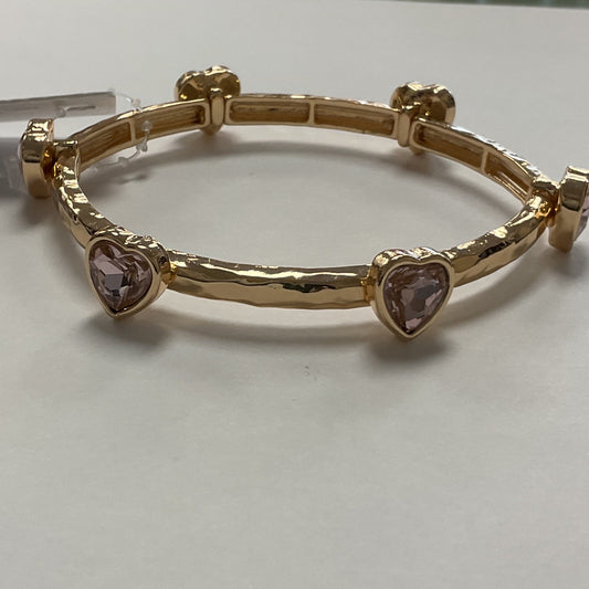 Gold stretch, bracelet, pink gem hearts
