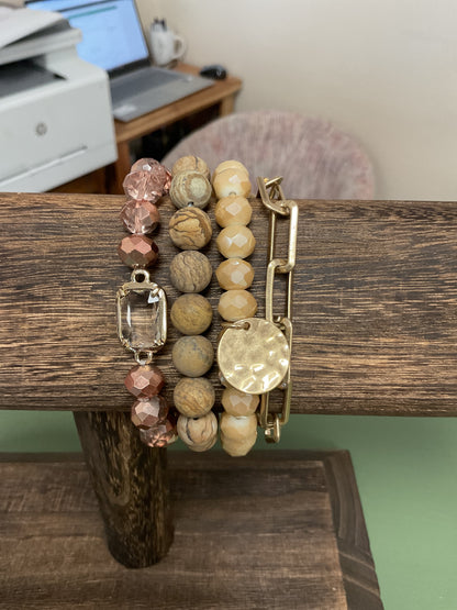 Multi-Stone Crystal Beaded Stretch Bracelet Set