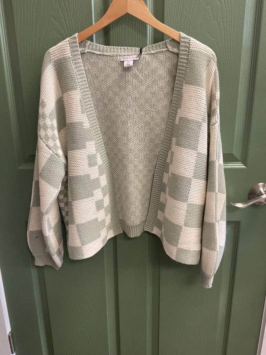 Sage and cream checkered cardigan