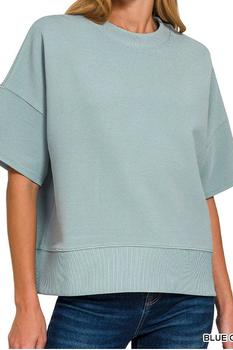 RIBBED ROUND NECK WAIST BANDED SHIRT