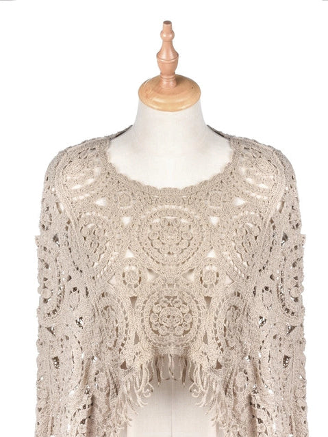 CROCHET FLORAL TAN SWEATER